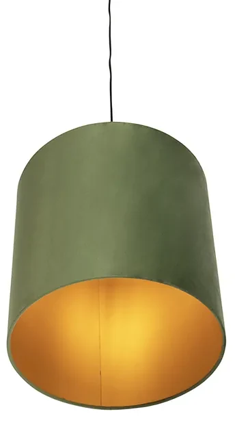 Stoffen Eettafel / Eetkamer Hanglamp met velours kap groen met goud - Combi Landelijk / Rustiek E27 cilinder / rond rond Binnenverlichting Lamp