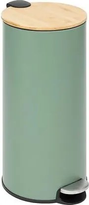 5Five Bamboe 30L pedaalemmer - Groen - Metaal&amp;Bamboe deksel - Softclose - Uitneembare binnenemmer