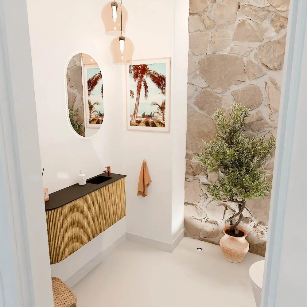 Mondiaz Joya 90cm toiletmeubel ronding links oak met wastafel faye rechts 1 kraangat urban