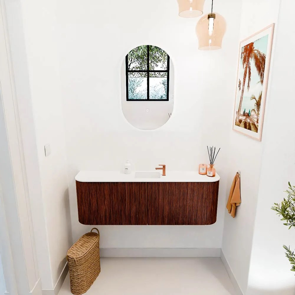 Mondiaz Joya 125cm toiletmeubel ronding links/rechts ruby met wastafel faye midden 1 kraangat talc