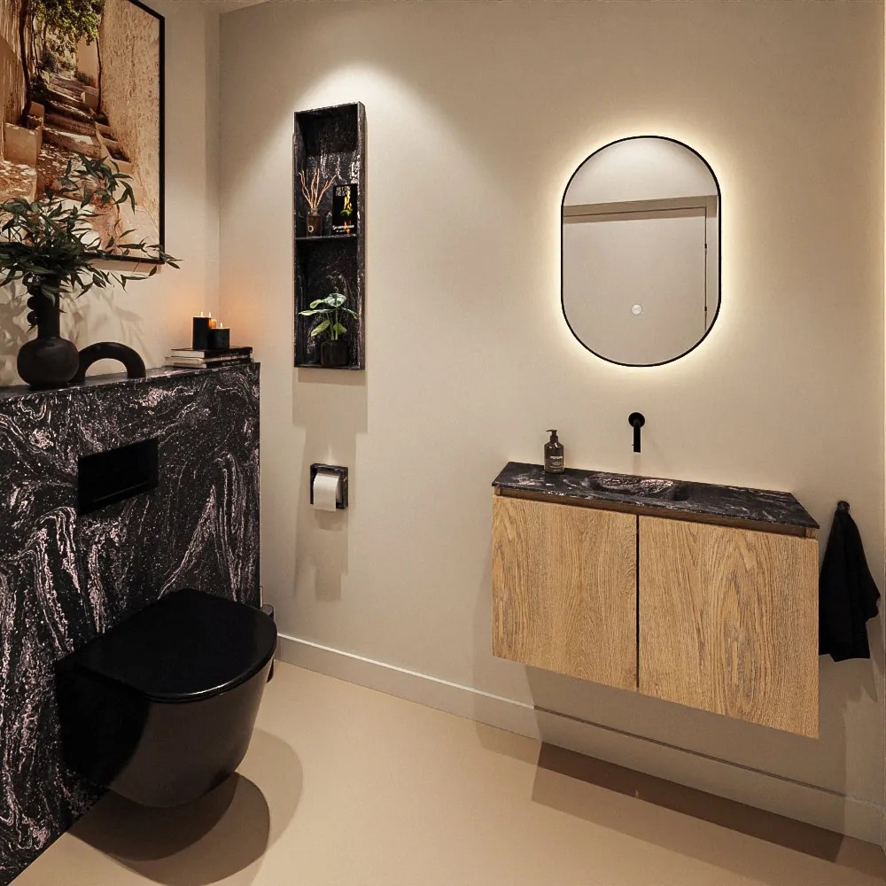 Mondiaz Ture DLux toiletmeubel 80cm washed oak met wastafel lava midden zonder kraangat