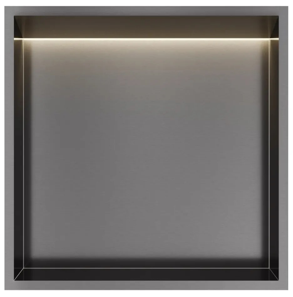 Hotbath &More inbouwnis met verlichting 30x30x10cm geborsteld gunmetal PVD