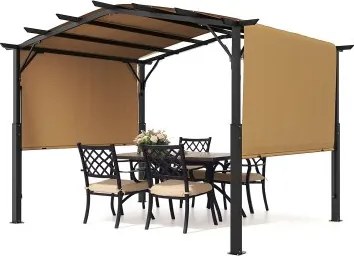 VEVOR Pergola 3x3 m, tuinprieel met gebogen bovenkant, luifel met uitschuifbaar dak, grote patioprieel, partytent, robuuste tuinpergola voor terras, achtertuin, veranda en zwembad