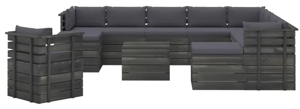 vidaXL 12-delige Loungeset pallet met kussens massief grenenhout