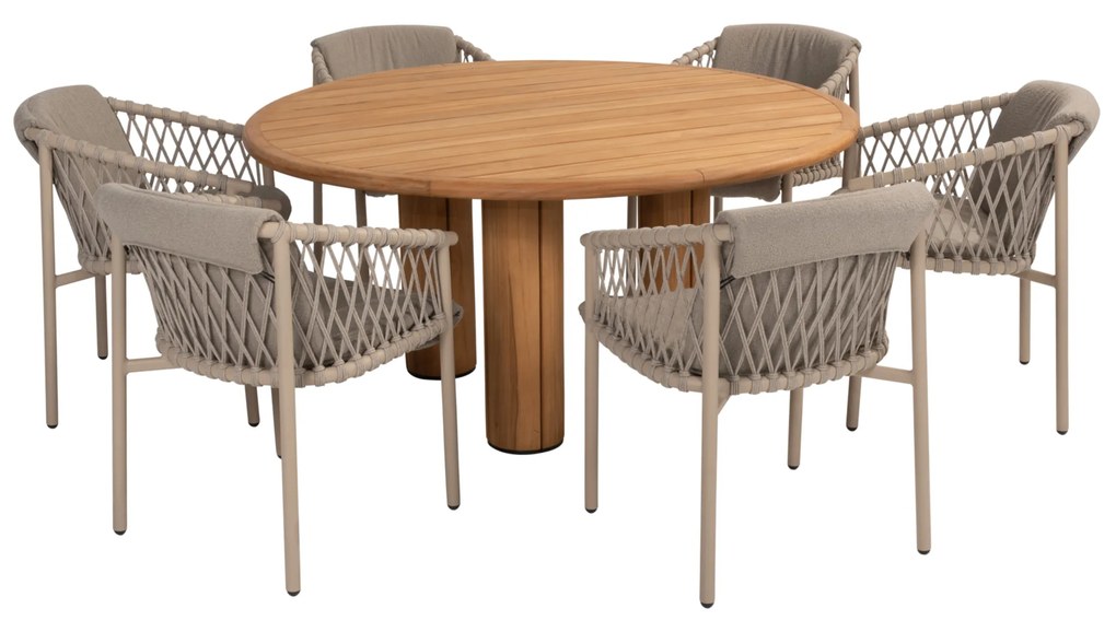 Corsica Allora dining tuinset 160xH75 cm rond 7 delig teak latte 4 Seasons Outdoor