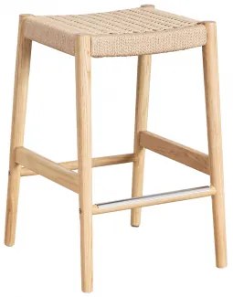 Hoge Kruk 65 Cm In Eikenhout En Gevlochten Touw Mara Natuurlijk Hout - Sklum
