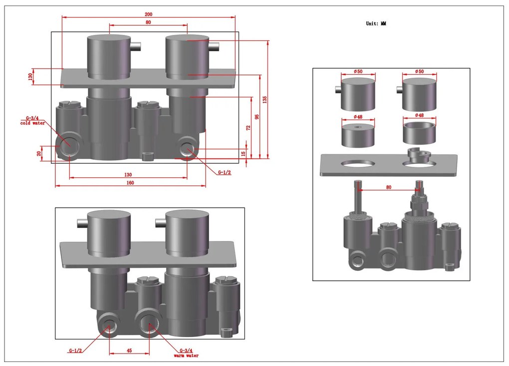 Saniclear Cube inbouw regendouche met inbouw douchekop 30x30cm en 2 standen handdouche verouderd messing