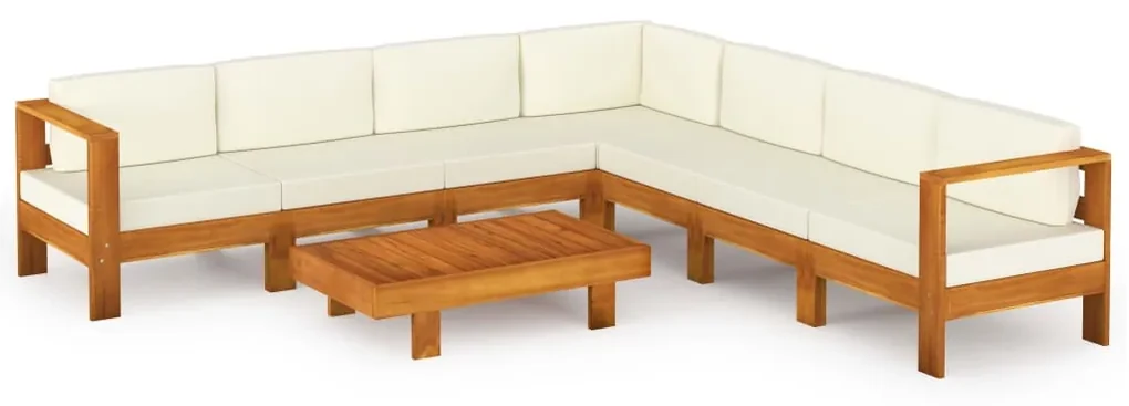 vidaXL 8-delige Loungeset met crèmewitte kussens acaciahout