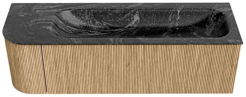 Mondiaz Kurve-dlux 145cm badmeubel ronding links oak met 1 lade en deur en wastafel big large rechts zonder kraangat lava