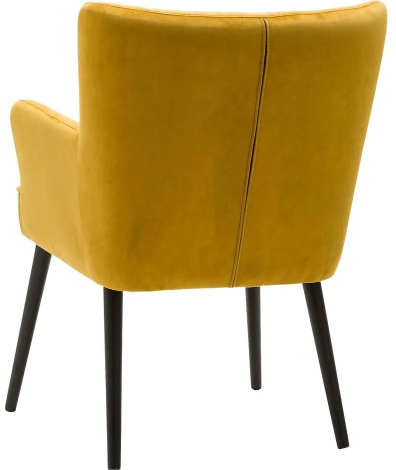 Goossens Eetkamerstoel Rob geel velvet stof met armleuning, urban industrieel