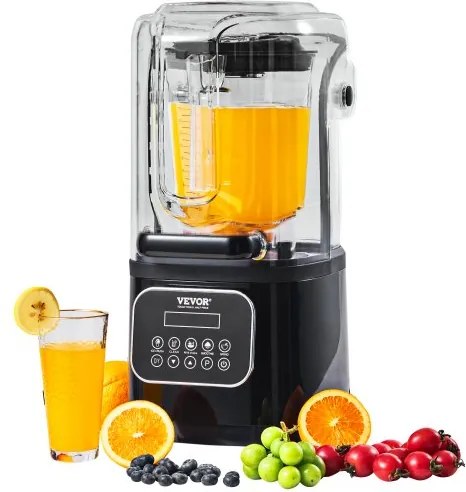 VEVOR Professionele Blender met Beschermkap en Kan, Commerciële Staande Blender 2 L Blender met 9 Snelheden en 5 Functies, voor Shakes Smoothies Dranken Zwart