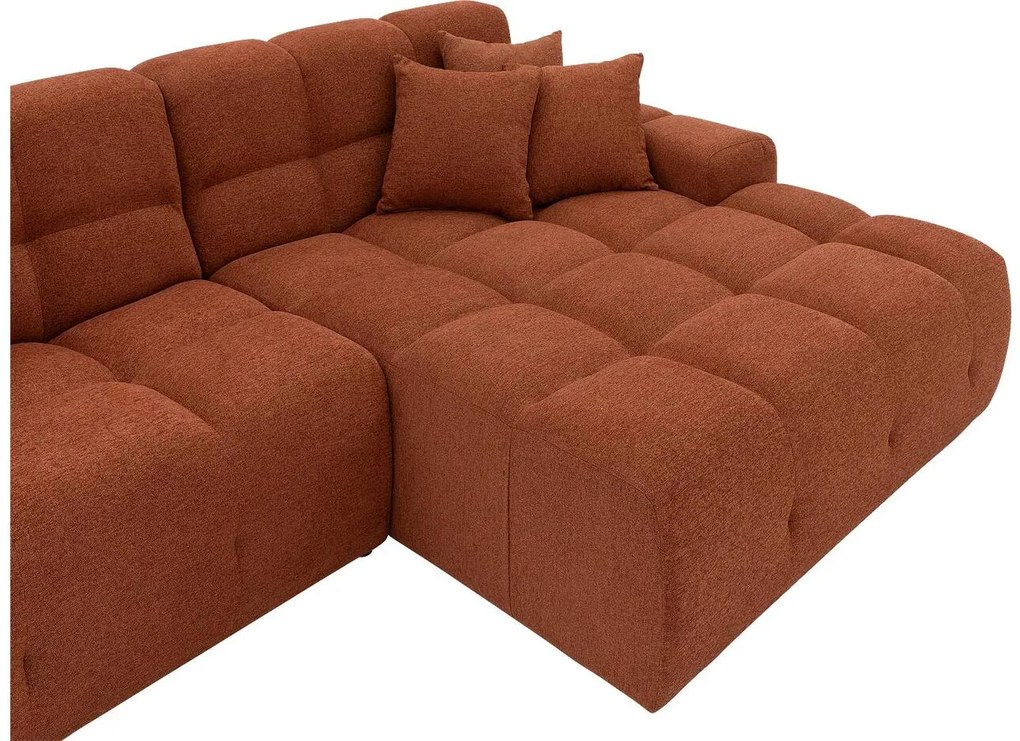 Goossens Excellent Bank Kubus - 30 X 30 Cm Stiksel bruin, stof, 1,5-zits, modern design met chaise longue rechts