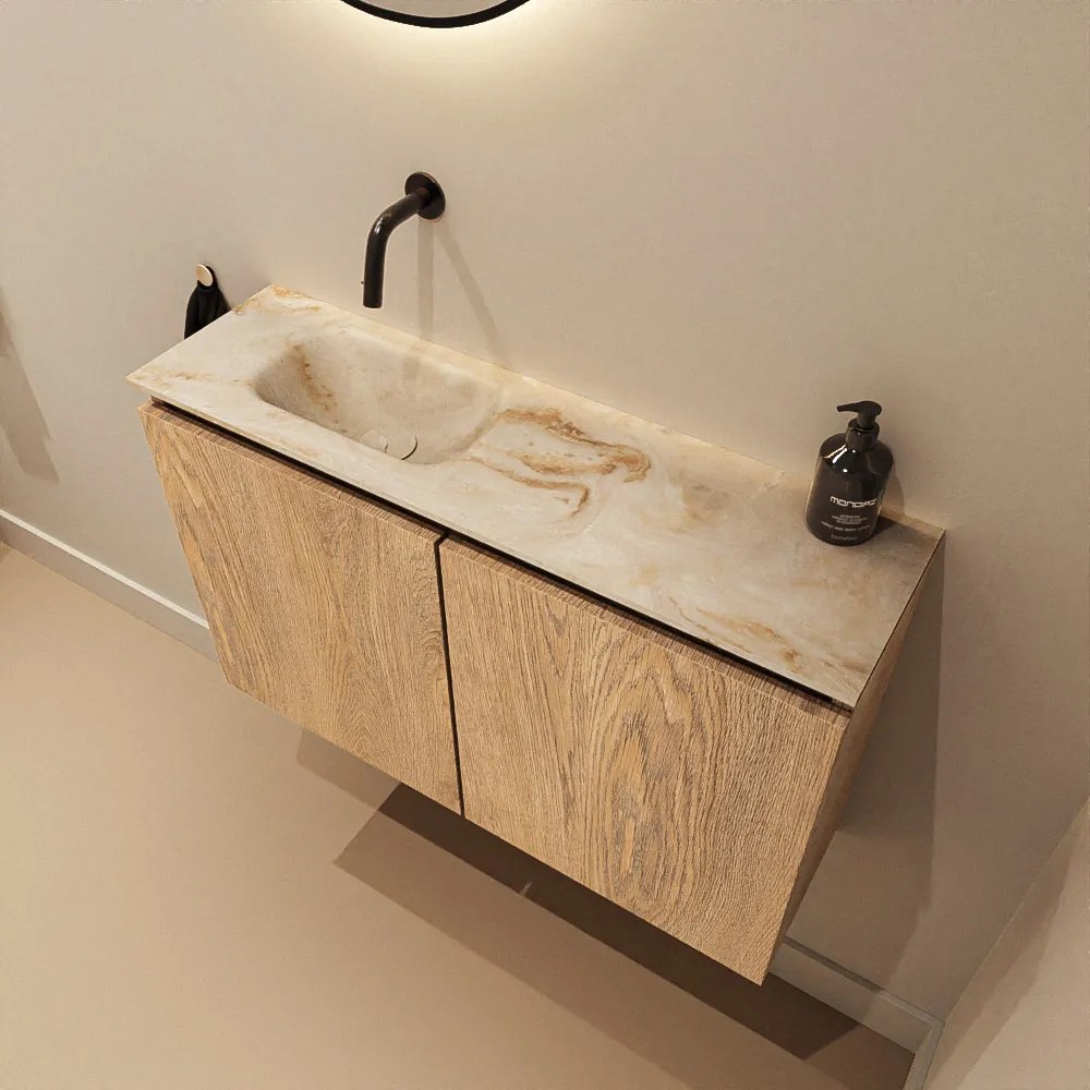 Mondiaz Ture DLux toiletmeubel 80cm washed oak met wastafel frappe links zonder kraangat