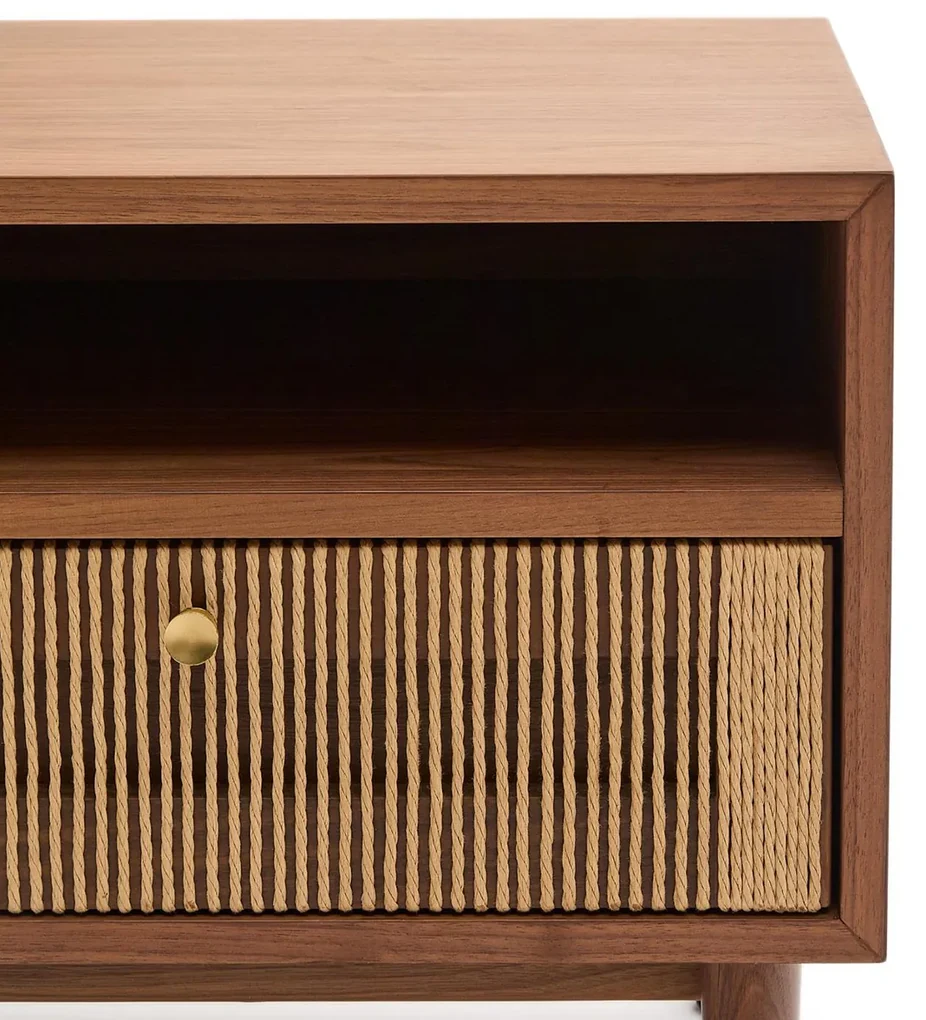 Kave Home Elan Retro Nachtkastje Walnoot Met Touw - 51x41x45cm.
