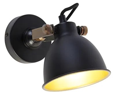 Industriële wandlamp zwart met goud verstelbaar - Liko