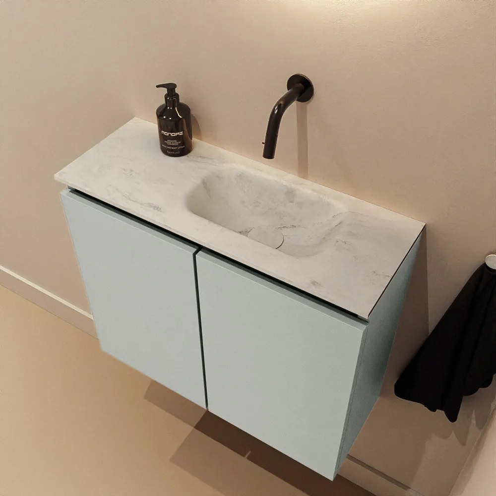 Mondiaz Ture DLux toiletmeubel 60cm greey met wastafel opalo rechts zonder kraangat