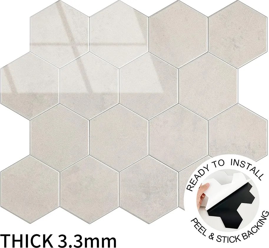 Zelfklevende Hexagon Crema Beige - 29.2 cm x 25.4 cm x 0.33 cm | 0.5 kg | Paneli zelfklevende steenstrips