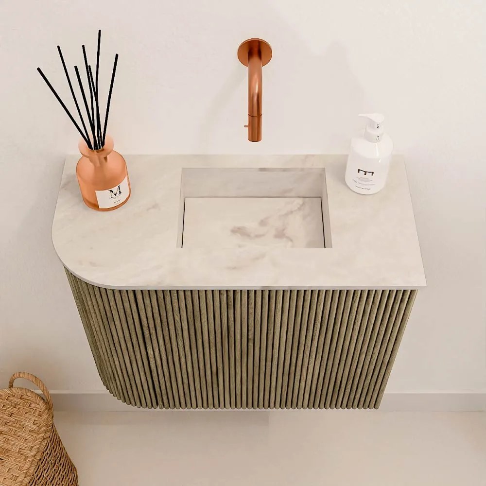 Mondiaz Joya DLux 50cm toiletmeubel ronding links dusk met wastafel faye rechts zonder kraangat frappe