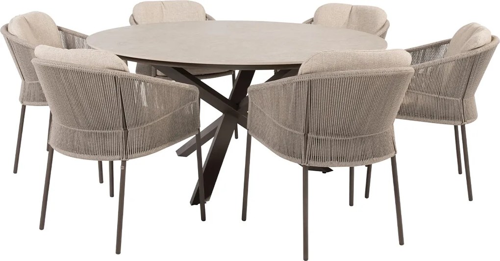 Taste by 4 Seasons Florence tuinset 7-delig - Prado tuintafel Ø160 cm - ceramic sabbia latte