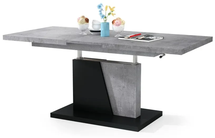 Mazzoni GRAND NOIR beton / zwart, uitschuifbare tafel