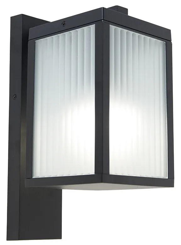 Smart buiten wandlantaarn zwart met ribbel glas incl. Wifi A60 - Charlois