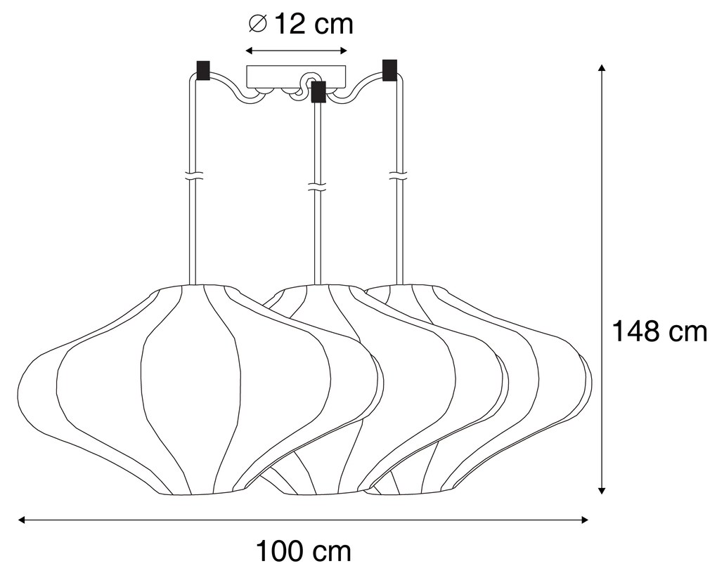 Stoffen Eettafel / Eetkamer Japandi hanglamp bruin 50cm 3-lichts - PluJapandi E27 Scandinavisch rond Binnenverlichting Lamp