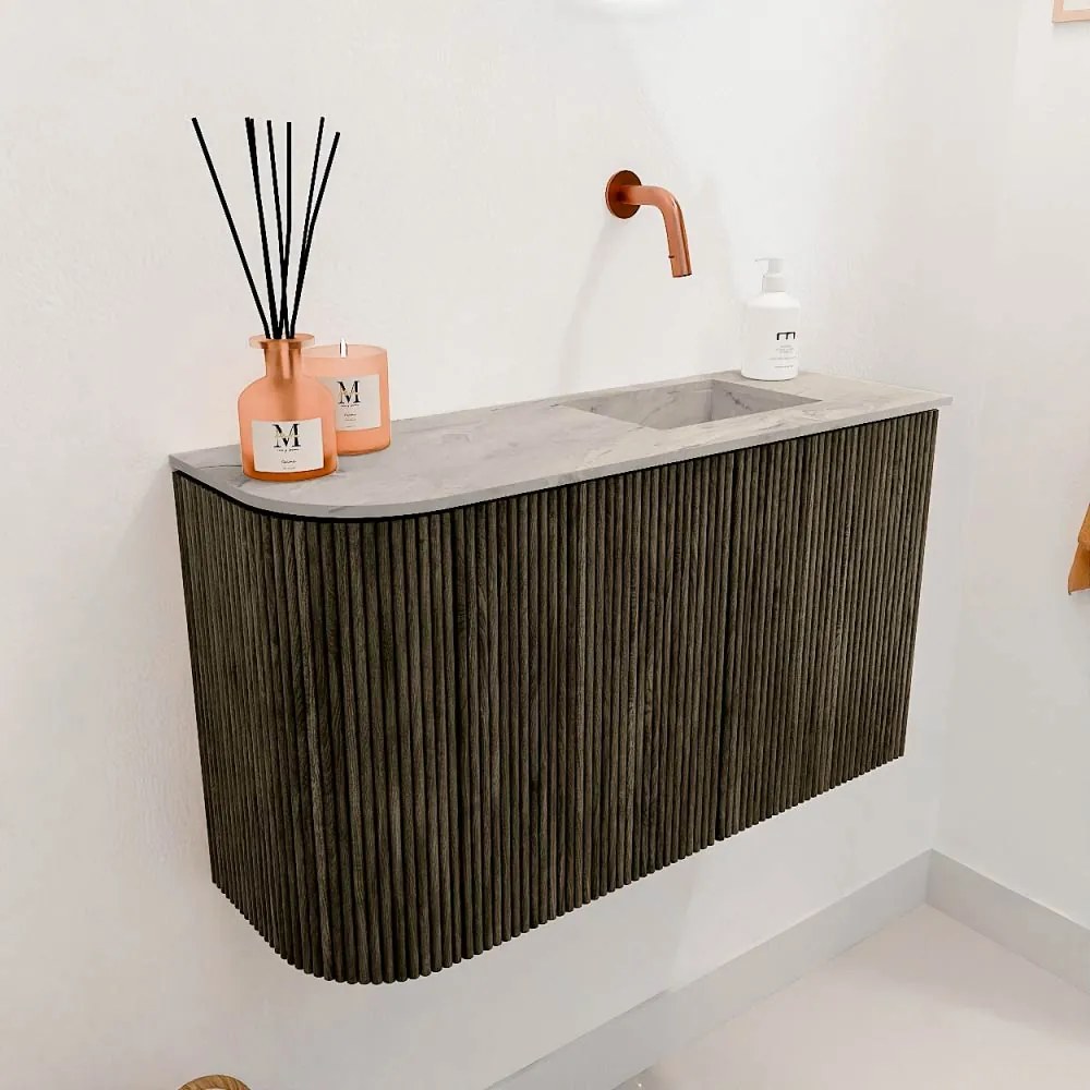 Mondiaz Joya DLux 70cm toiletmeubel ronding links shadow met wastafel faye rechts zonder kraangat glace