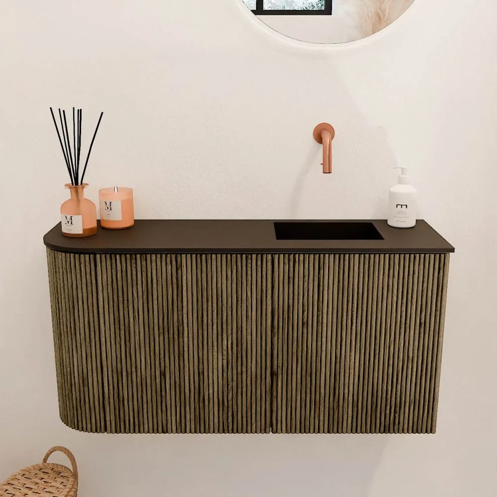 Mondiaz Joya 80cm toiletmeubel ronding links dusk met wastafel faye rechts zonder kraangat urban