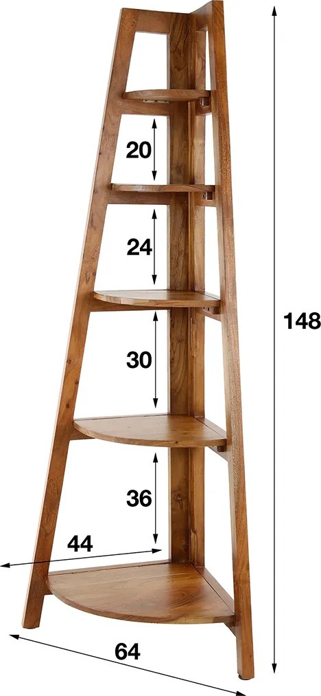 Hoek Plankenkast Massief Acacia Hout - 64x44x148cm.