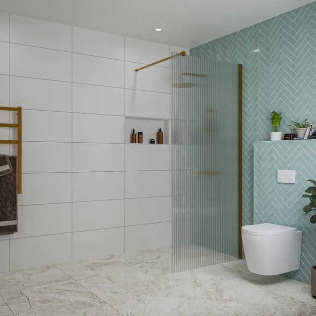 Fortifura Galeria inloopdouche - 90x200cm - ribbelglas - wandarm - Geborsteld koper PVD (Koper) SW797951/SW876702
