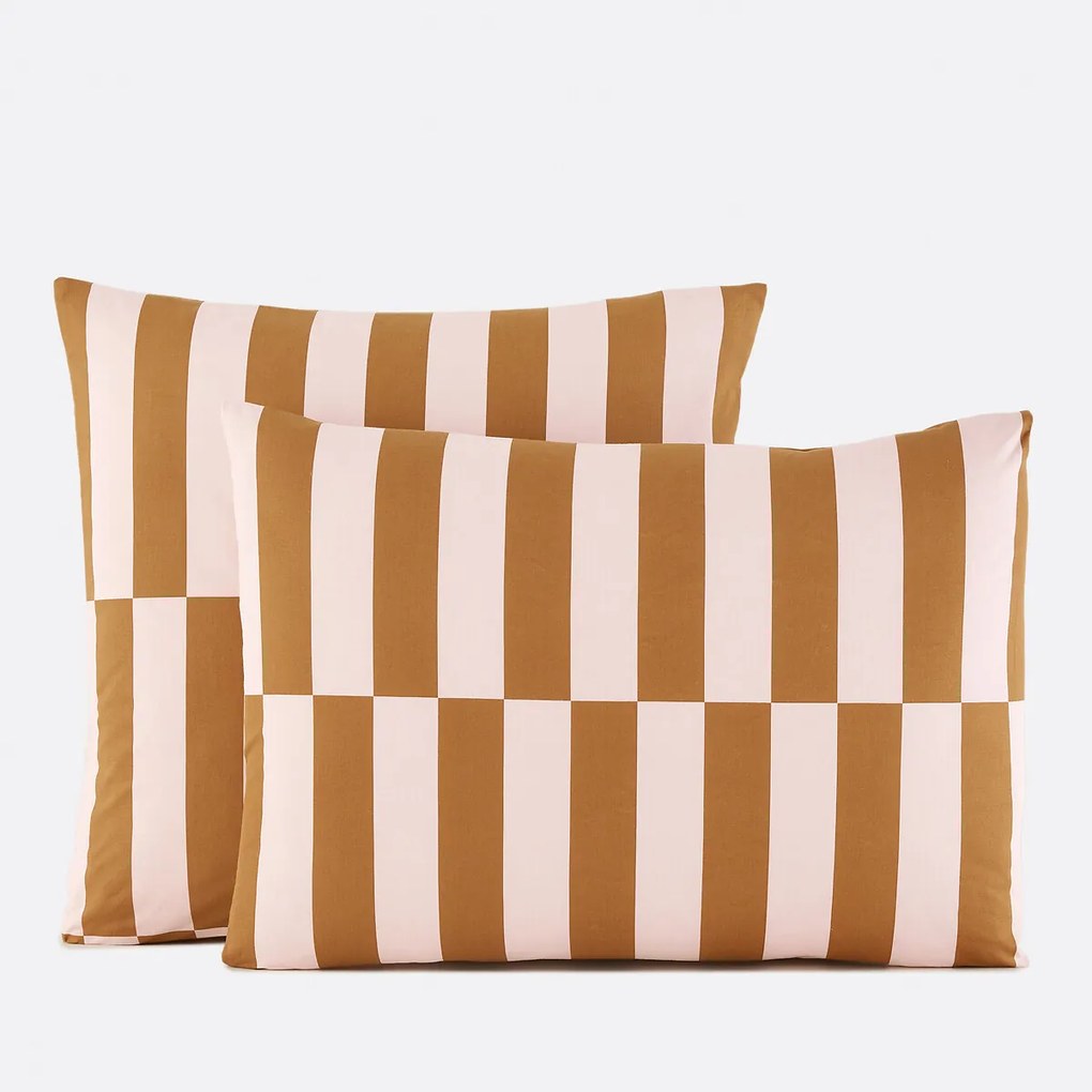 Kussensloop in 50% gerecycled katoen, geometrische print, TABAKA CARAMEL