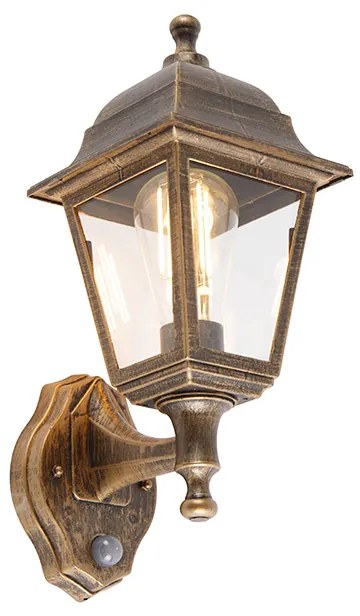 Antieke wandlamp goud IP44 met bewegingsmelder - Capital