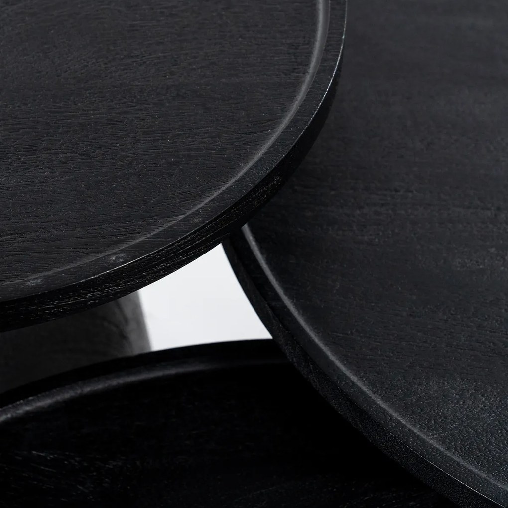 Ronde Bijzettafel Zwart Mangohout - 45 X 45cm.