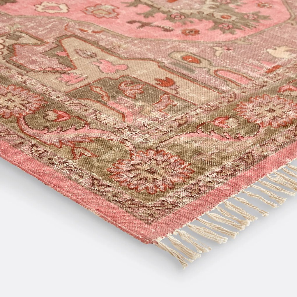 Vintage katoenen vloerkleed, afgewerkt met franjes, FLORIS