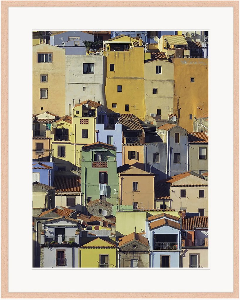 Ingelijste digitale print Colorful Homes In Bosa On Sardinia