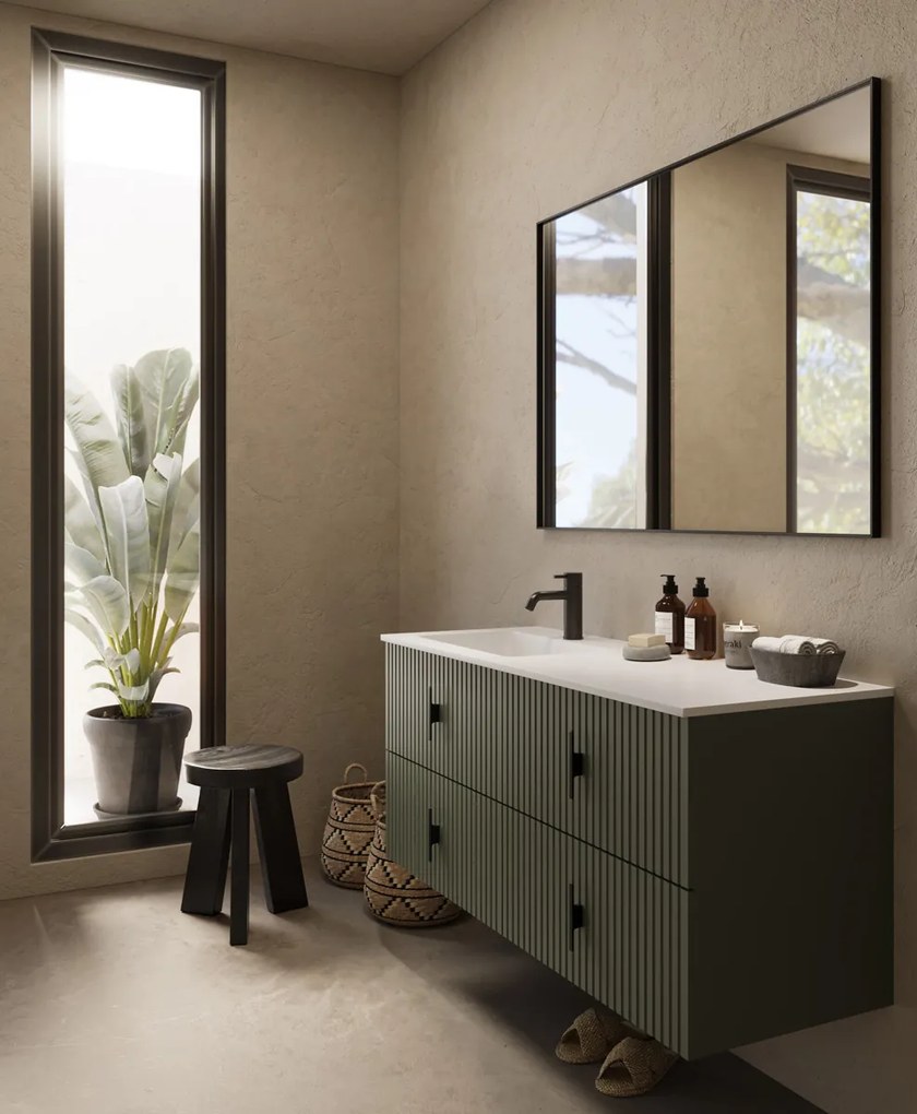 Muebles Avila badmeubel ribbelfront 120cm legergroen met wastafel links met kraangat