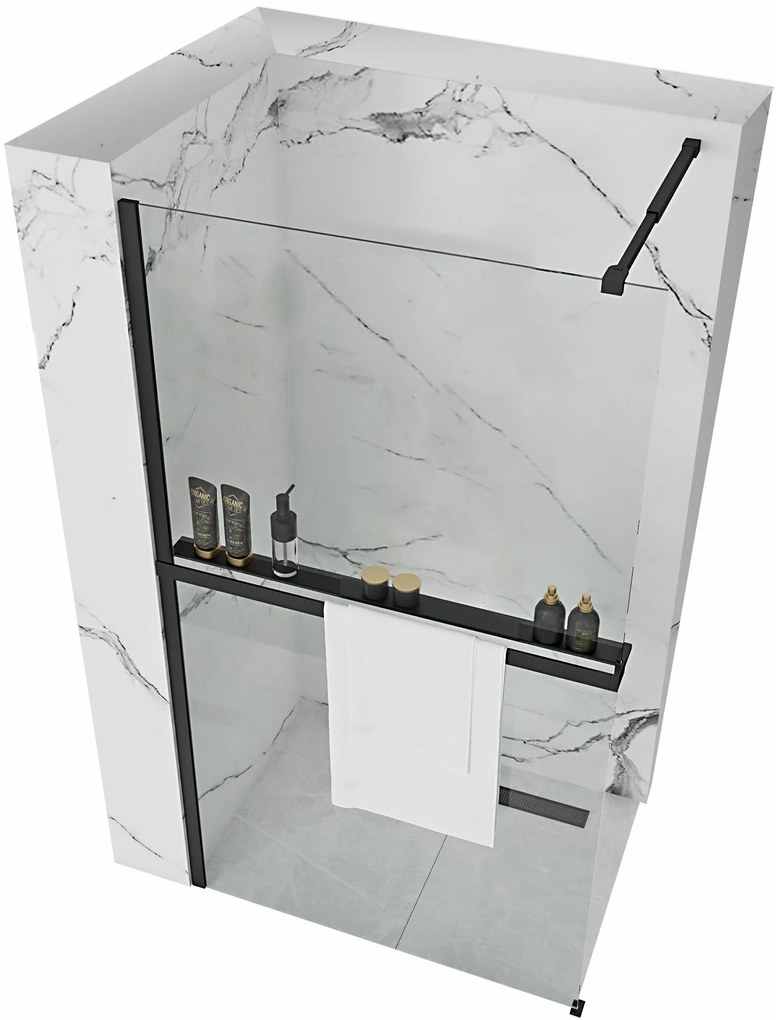 Rea Aero Black Mat 100 douchewand met plank en EVO hanger