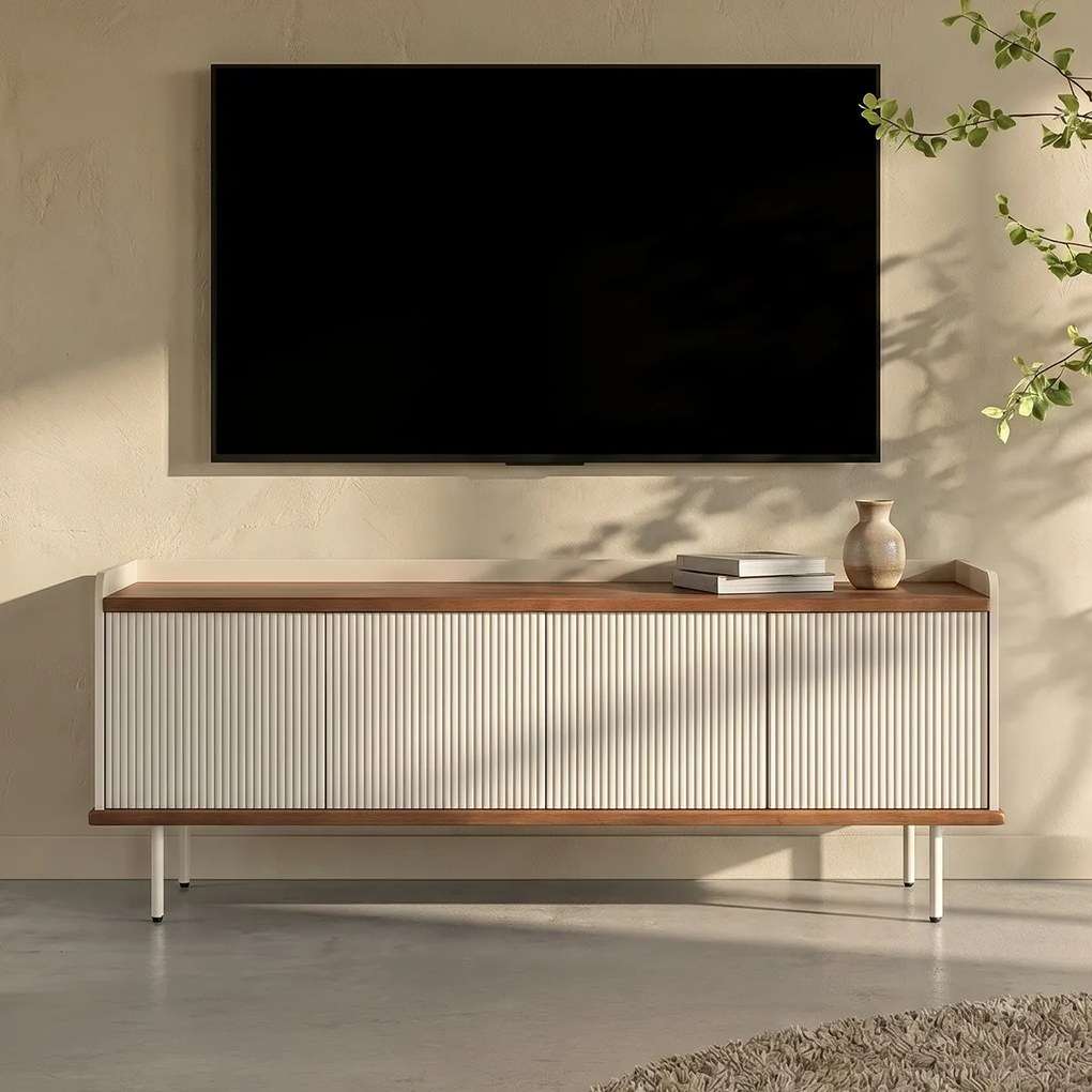 Beige TV Meubel Met Ribbels - 150x40x60cm.