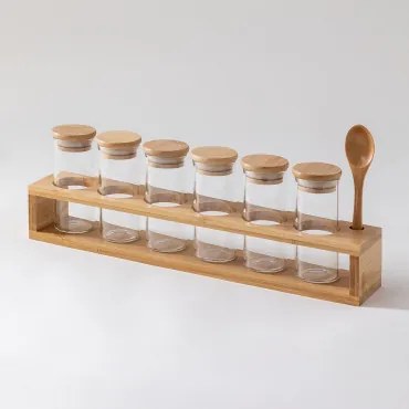 Set Van 6 Kruidenpotten Met Lepel Van Glas En Bamboehout Seyne Transparant - Sklum