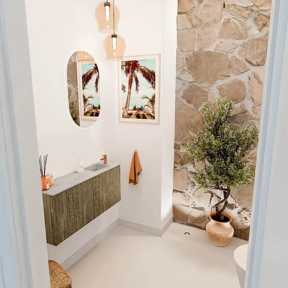 Mondiaz Joya DLux 90cm toiletmeubel dusk met wastafel faye rechts 1 kraangat glace