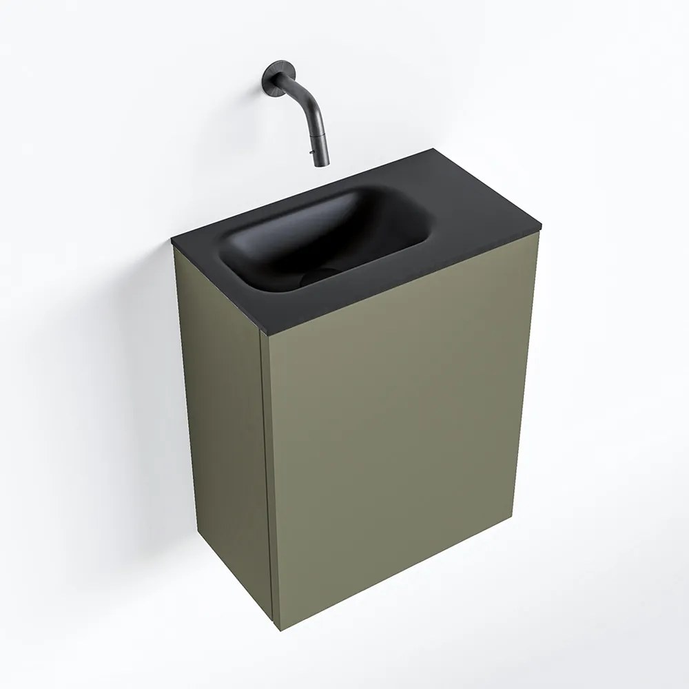 Zaro Polly toiletmeubel 40cm army met zwarte wastafel zonder kraangat links