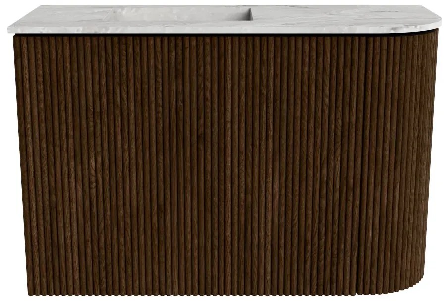 Mondiaz Joya DLux 60cm toiletmeubel ronding rechts walnut met wastafel faye links zonder kraangat glace