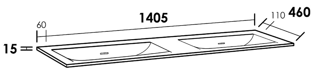 Sanituba Furiosa Glanzend wastafel fine stone zonder kraangaten 140cm