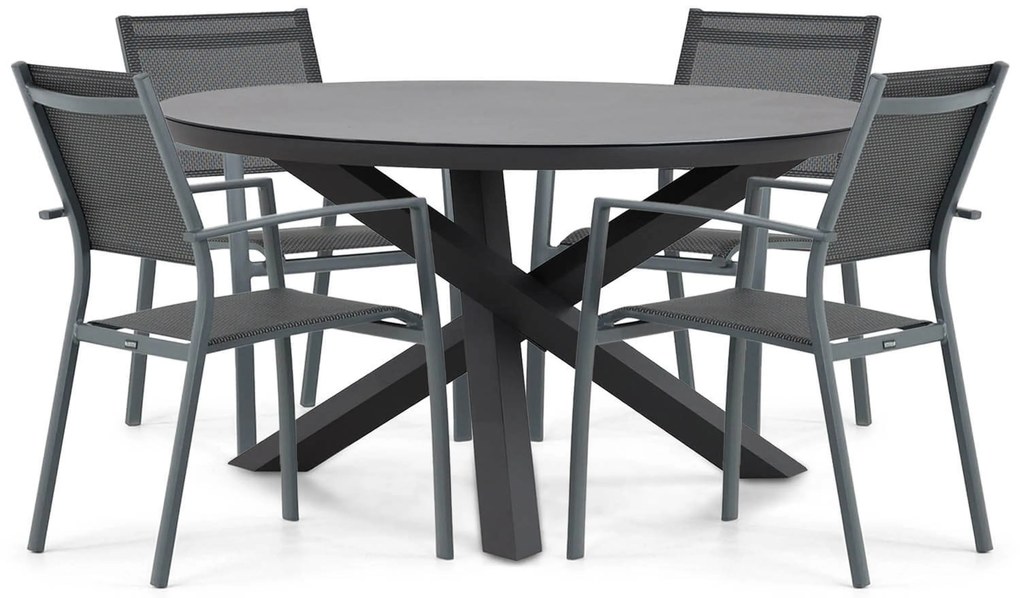 Tuinset Ronde Tuintafel 4 personen 125 cm Aluminium Grijs  Lifestyle Garden Furniture Sella/Livorno