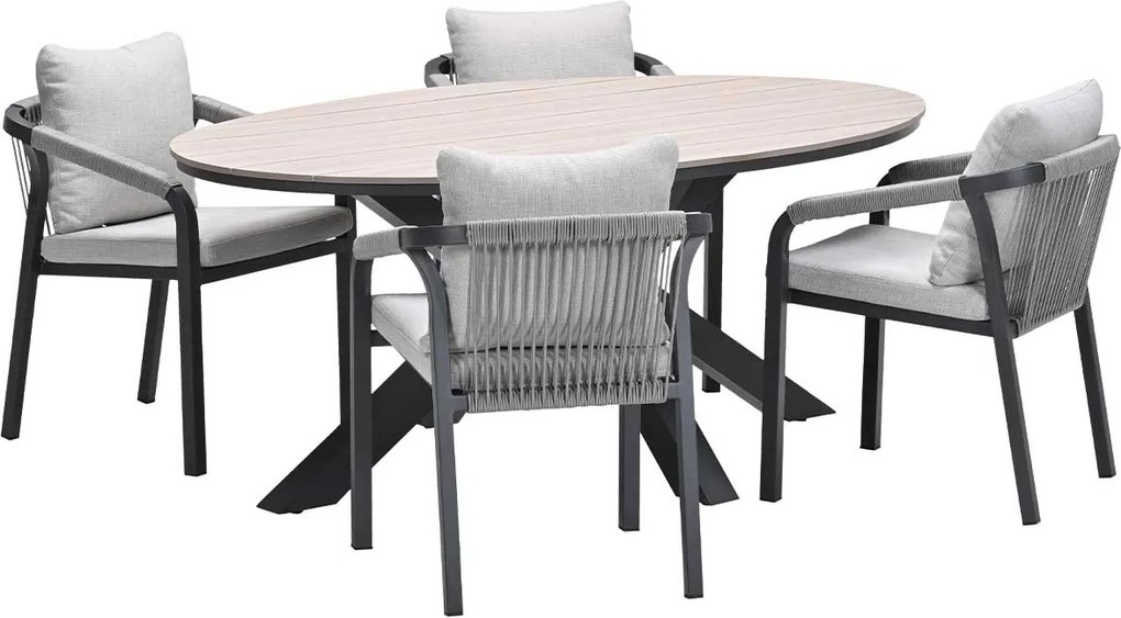 Garden Impressions Tarera tuinset 5-delig taupe - Tulli tuintafel 180x115 cm - light teak vironwood