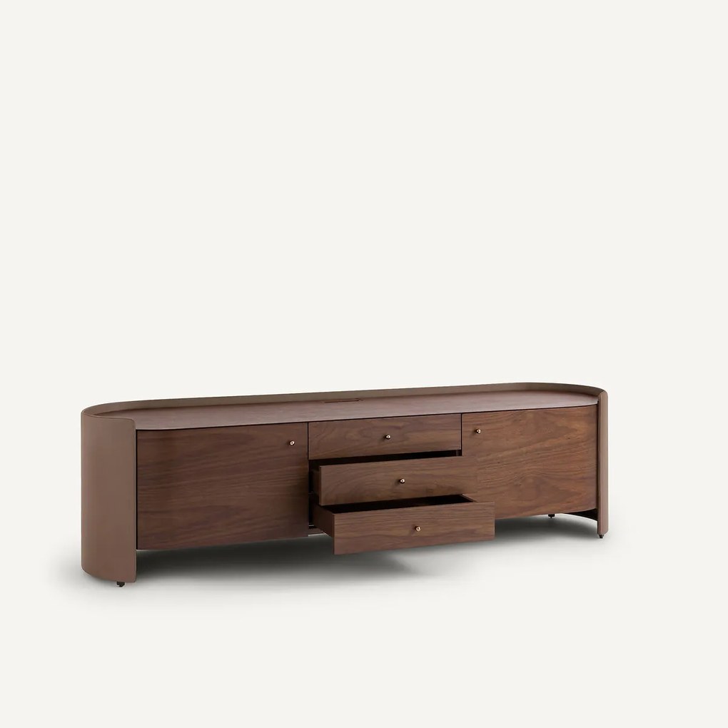 Hifi-TV-meubel in notenhoutfineer en leer, Firmo