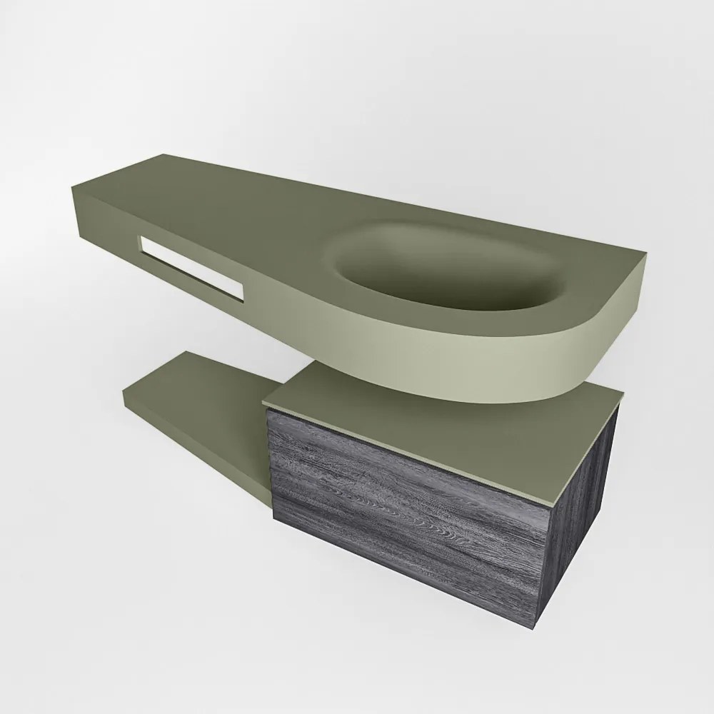 Mondiaz Riva badmeubel 120cm Antracite met 1 lade en wastafel rechts 0 kraangaten Army