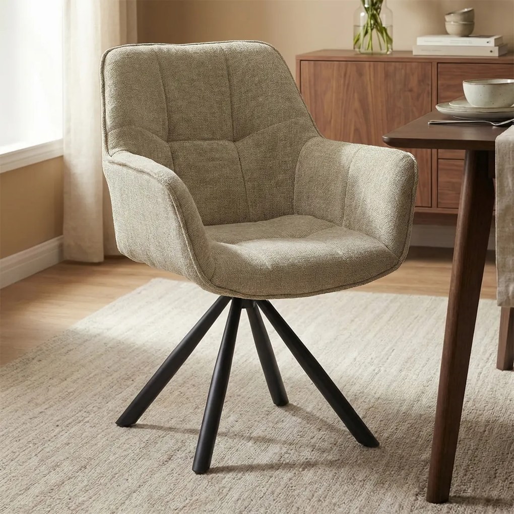 Beige Eetkamerstoel Met Stiksels