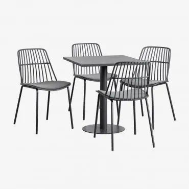 Mizzi 70x70 Cm Vierkante Tafelset En 4 Maeba Tuinstoelen Grijs – Grafiet - Sklum