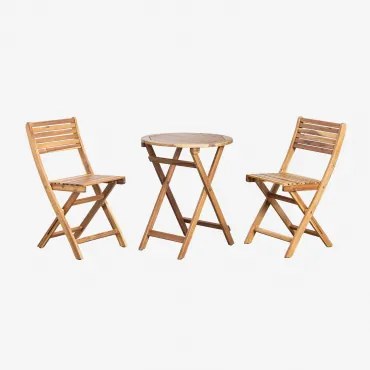 Set Van Ronde Tafel (ø60 Cm) En 2 Opvouwbare Tuinstoelen In Acaciahout Delawer Acacia Bruin - Sklum